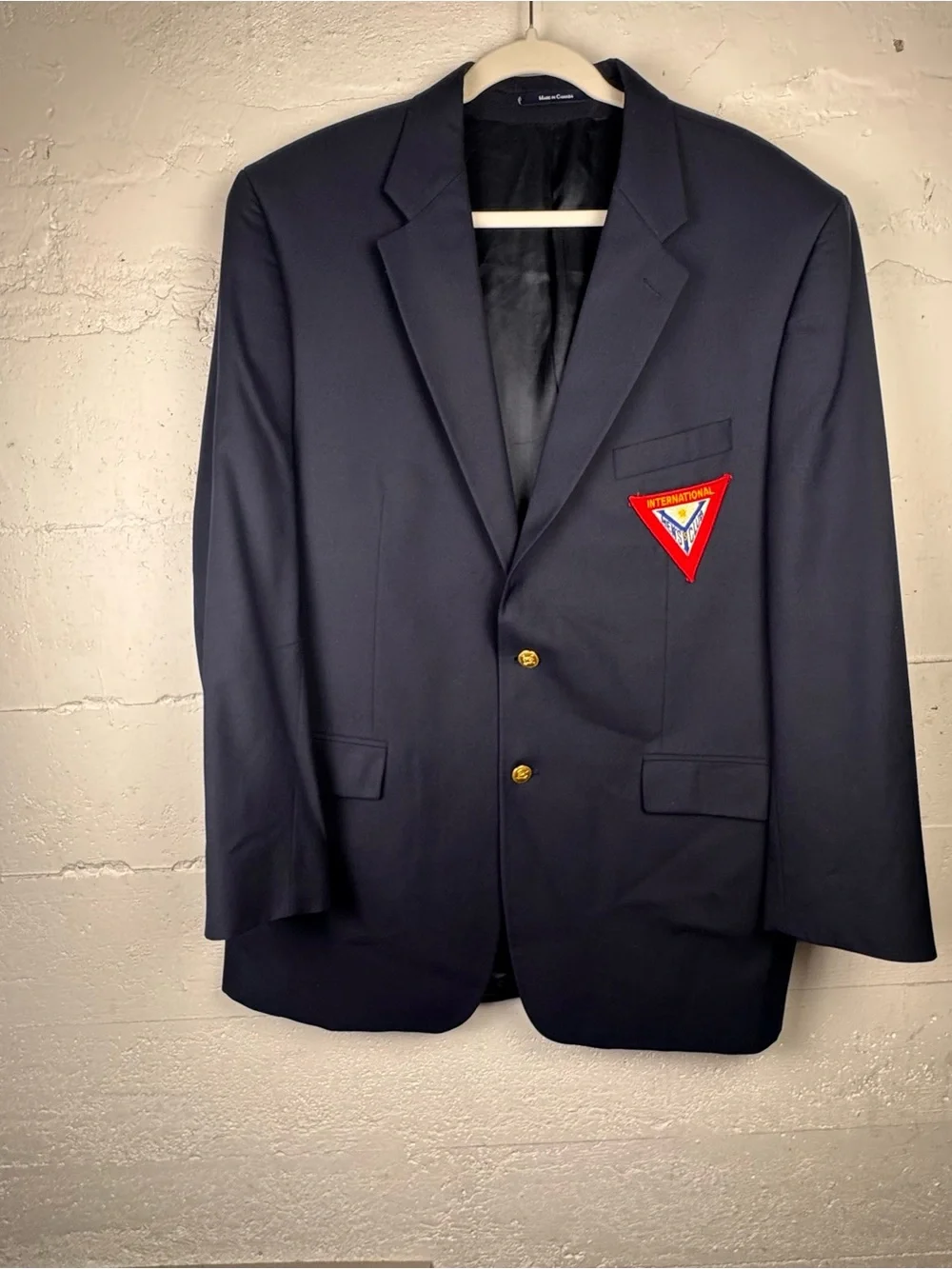 Chaps Ralph Lauren Vintage Preppy Wool Blazer Men's Navy  Gold buttons Patch